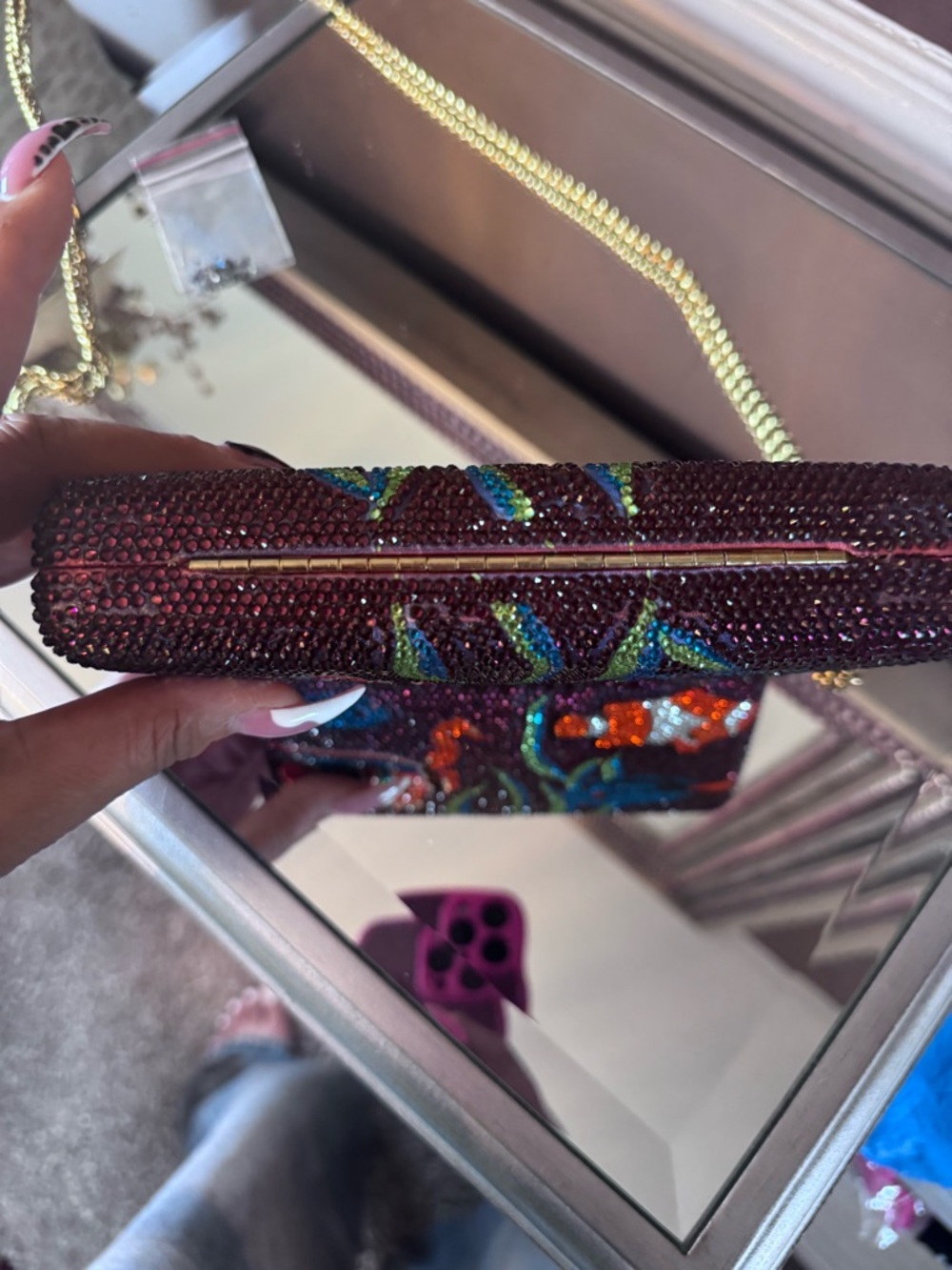Sassy Jones Beaded Fish Motif Clutch in Purple, Blue, Orange - Picture 2 of 4